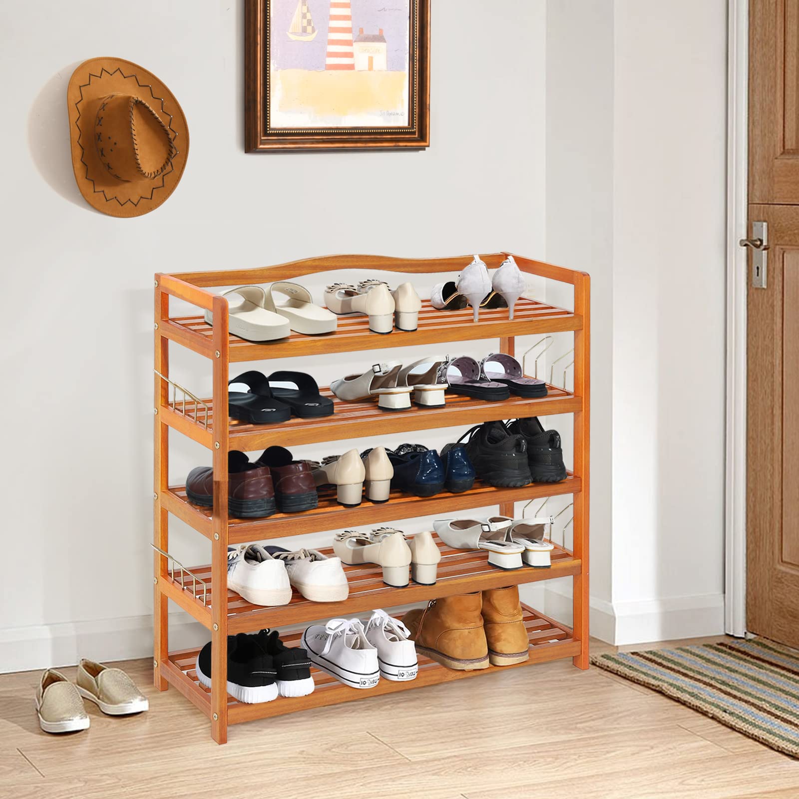 Amazon.com: Giantex 5-Tier Shoe Rack, Acacia Wood Shoe Shelf with